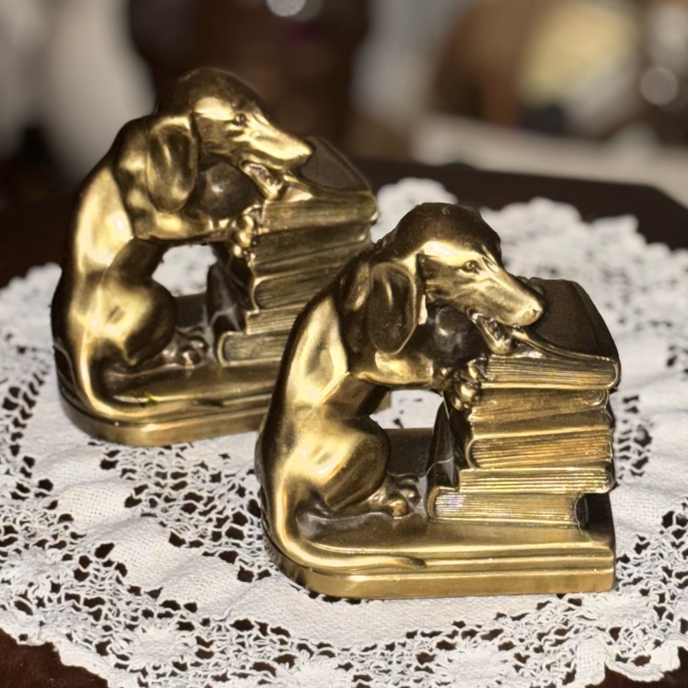 Vintage Brass Dachshund Bookends